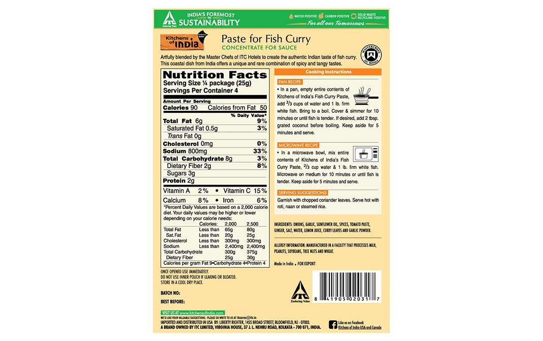 Kitchens Of India Paste For Fish Curry Concentrate For Sauce   Box  100 grams